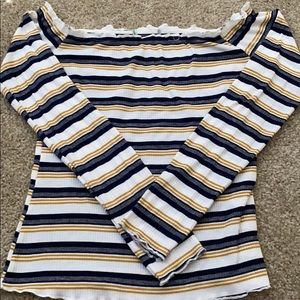 Striped off the shoulders long sleeve top